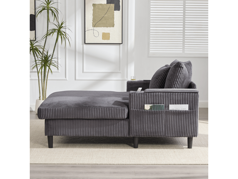  Chaise longue multifonctionnelle en velours côtelé, grand espace de repos, led, port usb, rangement, 3 coussins  - Conforama E