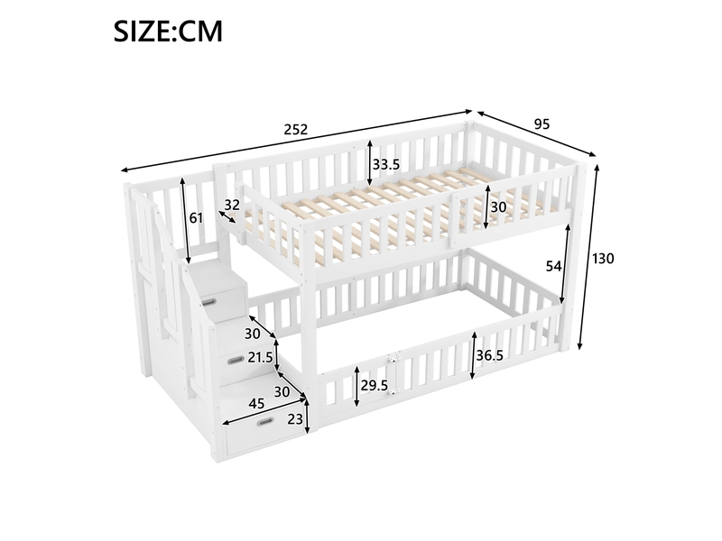  Lit mezzanine 90x200 cm blanc avec bureau, échelle et rangements intégrés, sans matelas  - Conforama D