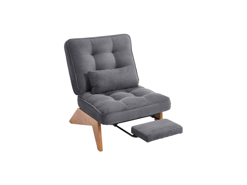  Fauteuil relaxant en velours côtelé gris foncé avec repose-pieds, dossier réglable, coussin lombaire et pieds en bois  - Conforama A
