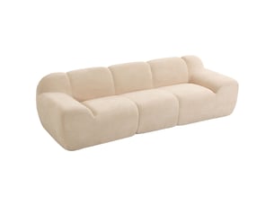 Canapé 3 places 233 cm, canapé salon en chenille moderne avec assise profonde, accoudoirs larges, beige