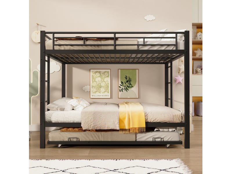 Lit superposé enfant 140x200 cm en métal noir avec lit gigogne 90x190 cm - Conforama E