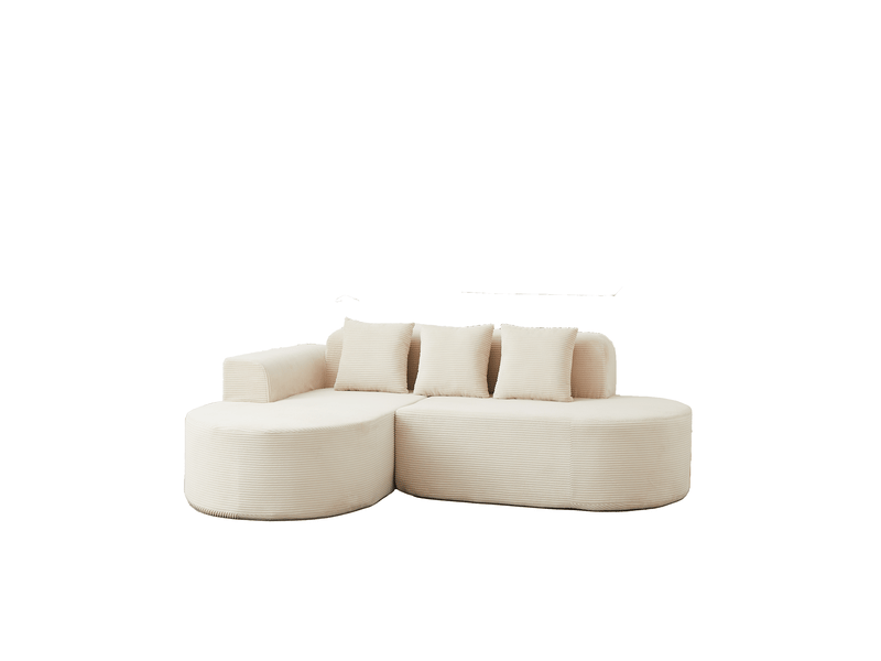  Canapé d'angle velours côtelé 4 places 220 cm beige, méridienne incurvée, sans montage  - Conforama A