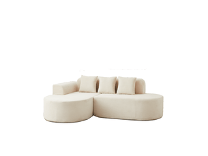Canapé d'angle velours côtelé 4 places 220 cm beige, méridienne incurvée, sans montage