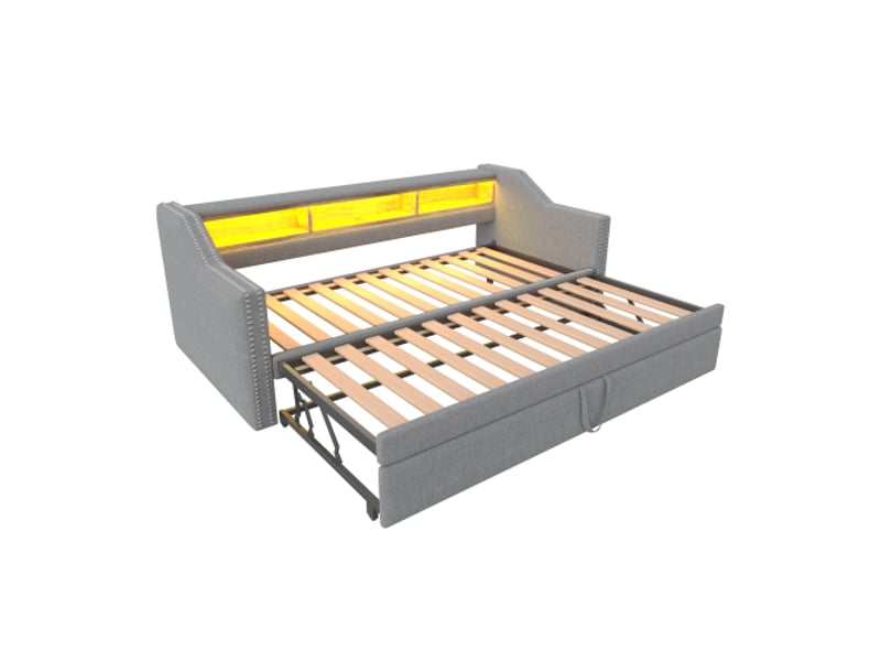 Canapé-lit 90x190 Avec LED Et USB – Banquette 2 Tiroirs, Sommier Lattes Métal, Dossier Réversible, éclairage RGB Contrôlable Par Appli - 14