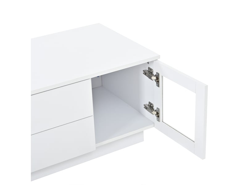  Table basse brillante 100x50x40 cm blanche, led rgb, 2 tiroirs et 2 compartiments fermés Fay Lum - Conforama E
