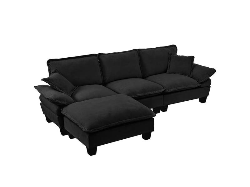 Canapé d'angle modulable convertible en l 4 places 263 cm chenille noire avec ottomane amovible - Conforama A