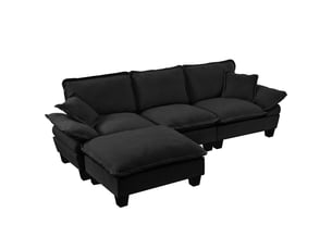 Canapé d'angle modulable convertible en l 4 places 263 cm chenille noire avec ottomane amovible