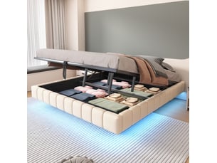 Lit avec rangement 180x200 cm <strong>MIVRAY </strong> <strong></strong> coloris beige