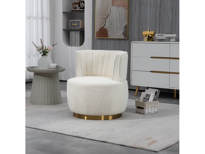 Fauteuil pivotant à 360° en tissu teddy blanc - Conforama C