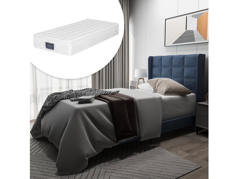  Modenvie lit 1 place capitonné 90x200 cm - tête de lit rembourrée, sommier et matelas inclus - bleu  - Conforama B