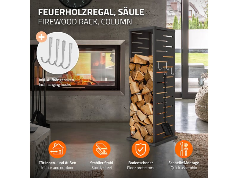  Ml-design range-bûches vertical en acier galvanisé 37,5 x 37,5 x 112 cm, intérieur et extérieur, motif de treillis, support colonne rangement bois de chauffage cheminée, 4 crochets, anthracite mat ECD Germany GmbH - Conforama B