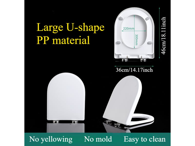  Siège de toilette épais en forme de u, facile à installer, à chute lente et silencieuse, universel pour les toilettes domestiques et commerciales  - Conforama B