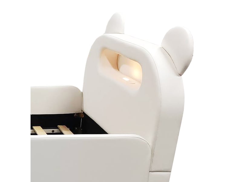  Lit enfant 90x200 cm avec tête de lit ours, led, usb, rangement, blanc, sans matelas  - Conforama E
