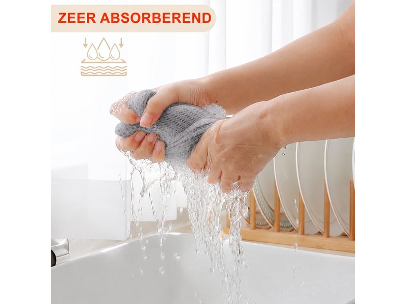  Lot de 6 torchons de cuisine,meulva,35x34x1 cm,tissage nid d’abeille,coton,gris clair  - Conforama E