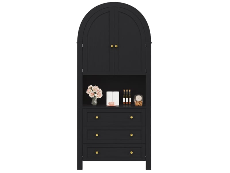  Servers, sideboards &amp; buffets - armoire de rangement haute voûte avec tiroirs et portes, porte de rangement haute voûte po - mdf - noir - 70 x 35 x 180 cm - usage domestique - installation simple N620P27836970S - Conforama A