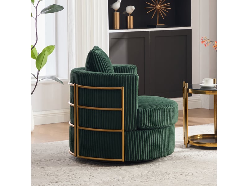 Fauteuil pivotant à 360° en velours côtelé avec rembourrage en mousse haute densité et espace de rangement sous l'assise - vert - Conforama E