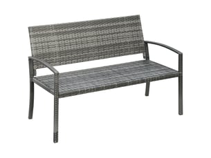 Banc de jardin 2 places gris, effet rotin, cadre acier, charge 320 kg, mobilier extérieur