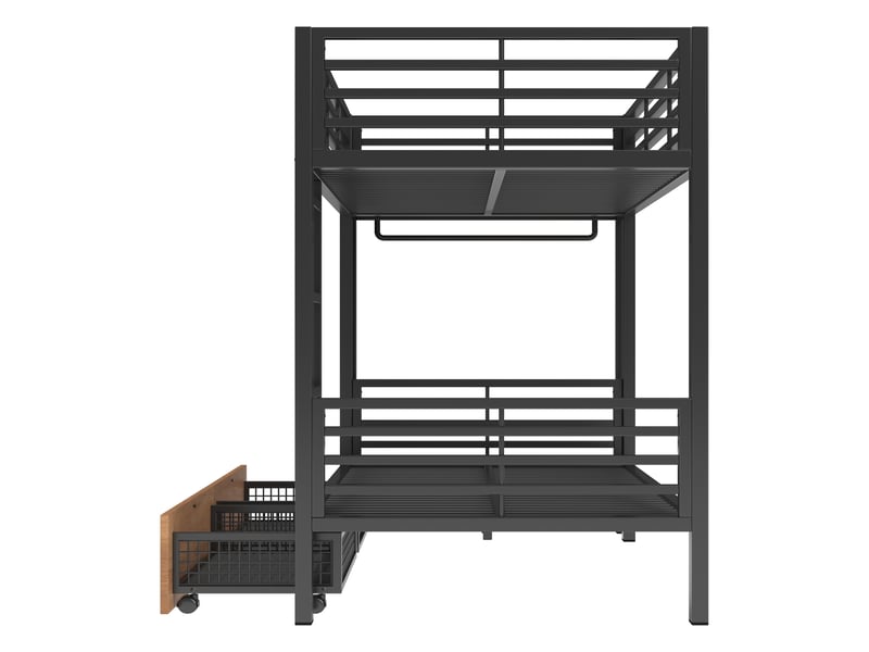 Lit superposé 90x200 cm avec tiroirs, rangements, led et penderie, noir, moderne - Conforama D