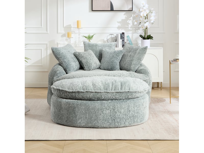  Fauteuil modenvie 1 place modulable gris bleuté en polyester avec accoudoirs, coussins et repose-pieds, 190,5 x 138 x 63 cm  - Conforama D