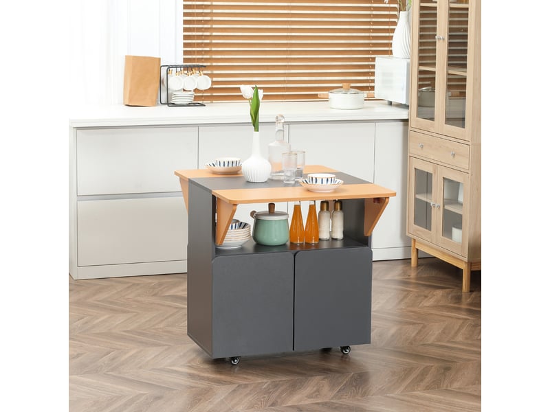  Table pliante gain de place pour 4 personnes maximum, avec 4 roulettes, étagère dissimulée et placard à portes, 70 x 83 x 75 cm  - Conforama C