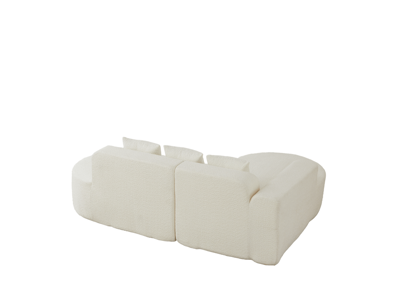  Canapé d'angle gauche en chenille avec méridienne et 3 coussins de dossier, formes arrondies beige  - Conforama E