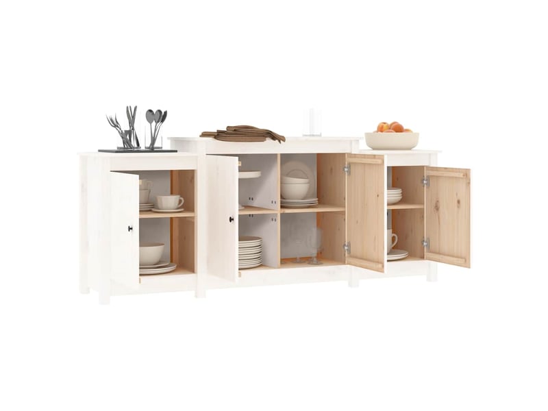  Buffet salon, buffet de rangement blanc 164x37x68 cm bois massif de pin  - Conforama D