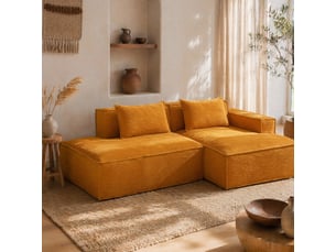 Canapé droit compact à ressorts ensachés - polyester rembourré jaune moutarde 235 × 129 × 70 cm