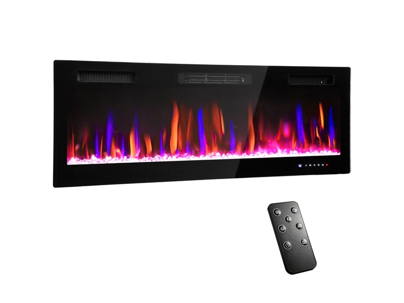  Cheminée électrique mural ou encastrable 900w1800w, effet flamme à 12 couleurs 5 luminosités, 127 x 9,4 x 47 cm, noir  - Conforama A