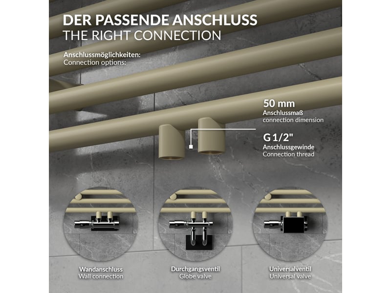 Luxebath sèche-serviettes design sahara 500 x 1200 mm, raccordement central, droit, haute conductivité thermique, radiateur mural porte-serviettes pour salle de bain, puissance 455 w, beige mat ECD Germany GmbH - Conforama E