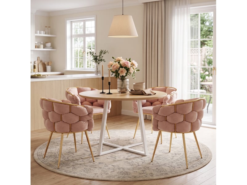  Fauteuil d'appoint avec accoudoirs, velours et métal, rose et doré  - Conforama D
