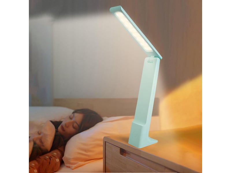  Lampe de chevet pliable avec veilleuse, variateur tactile – 3 modes de couleur, protection oculaire, pour lecture et étude-bleu roi  - Conforama D
