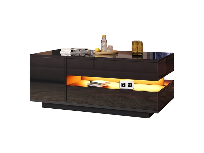  Table basse relevable noire avec rangement caché, table basse led brillante, 95x50x40 cm  - Conforama R