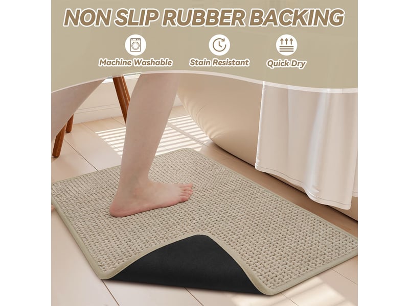  Tapis de bain en chenille antidérapant - 20 x 32 pouces - beige  - Conforama D