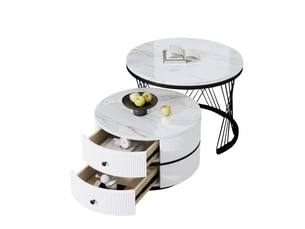 Table basse rond(e) coloris blanc <strong>KORFEE</strong> <strong></strong> - 60 cmx60 cm