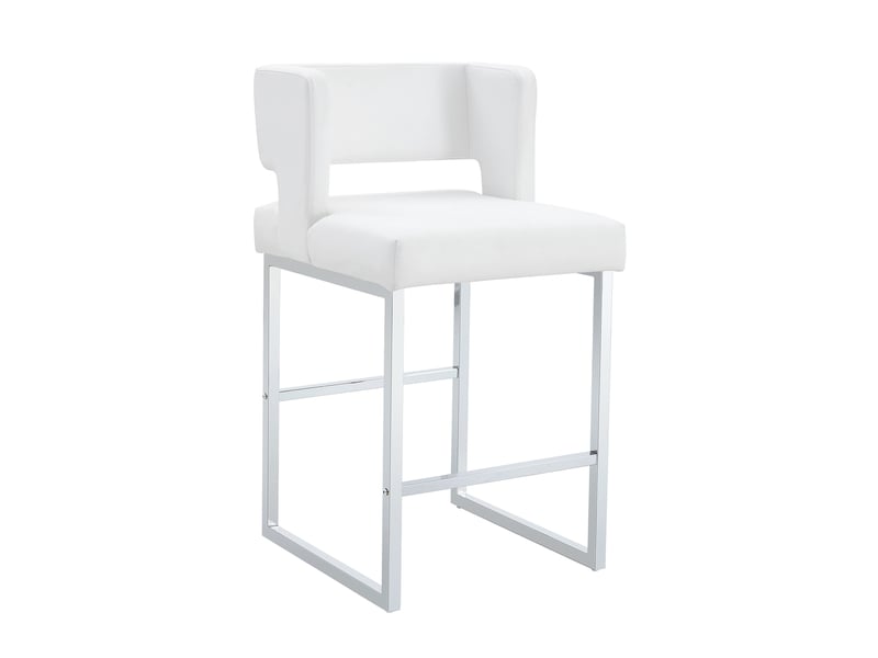  Tabouret de bar lot de 2 avec assise rembourrée carrée et structure stable, en métal et simili cuir blanc argenté  - Conforama A
