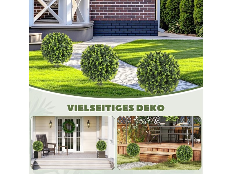  Mur vegetal artificiel boule de buis avec piquet résistant aux uv pour intérieur et extérieur en plastique vert ø40 × 56 cm  - Conforama E