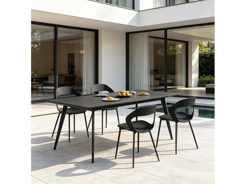  Lot de 4 chaises de salle à manger design moderne, dossier ergonomique ajouré, piètement métal noir  - Conforama E