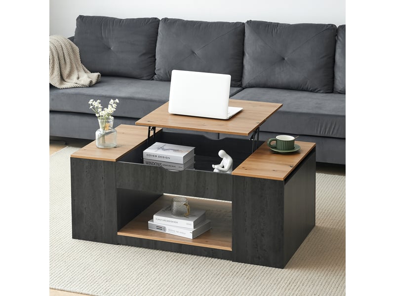 Table basse à plateau relevable, design élégant, structure grise, 109,5 cm, rangement sous plateau - Conforama B