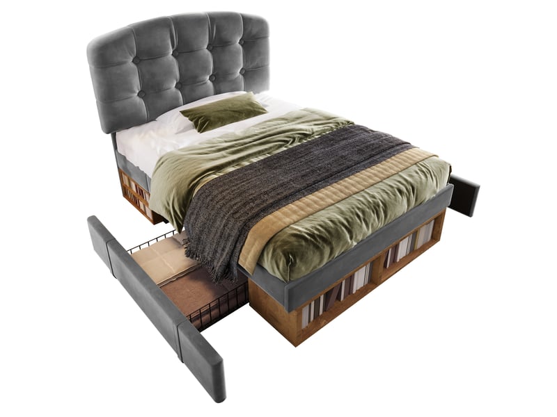  Lit avec rangement gris 90x200 cm avec tiroirs et sommier à lattes inclus  - Conforama R