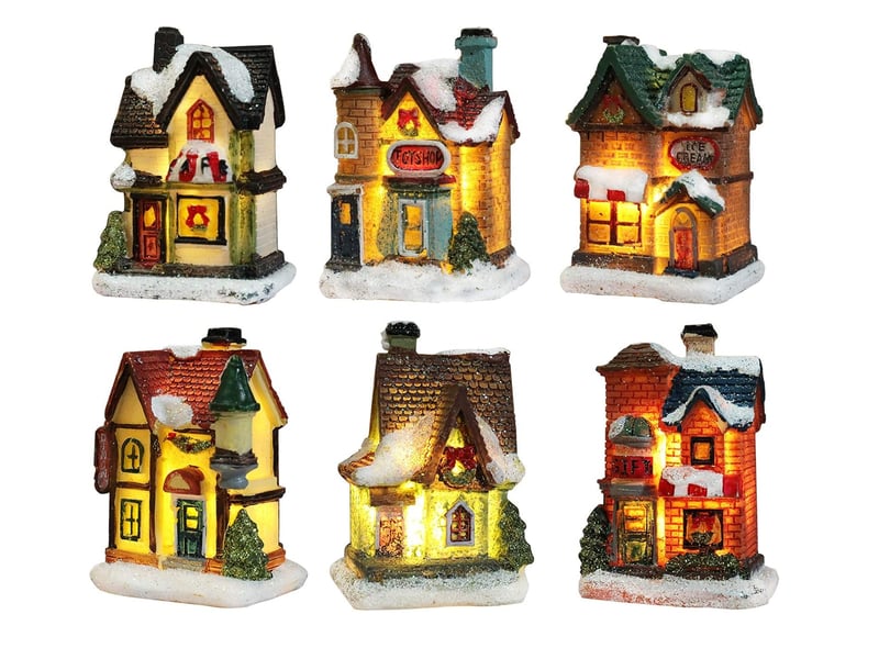  Lot de 6 miniatures village de noël lumineux – décoration intérieure, 4x6,5x9 cm  - Conforama A