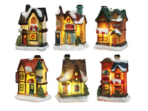 Lot de 6 miniatures village de noël lumineux – décoration intérieure, 4x6,5x9 cm