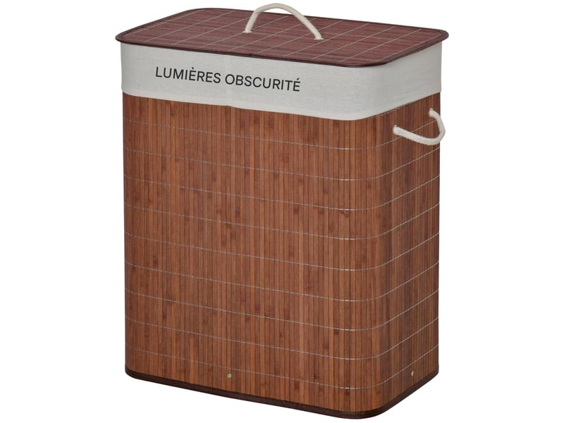  Panier à linge en bambou avec couvercle 100 l 2 compartiments marron 52 x 32 x 63 cm  - Conforama B