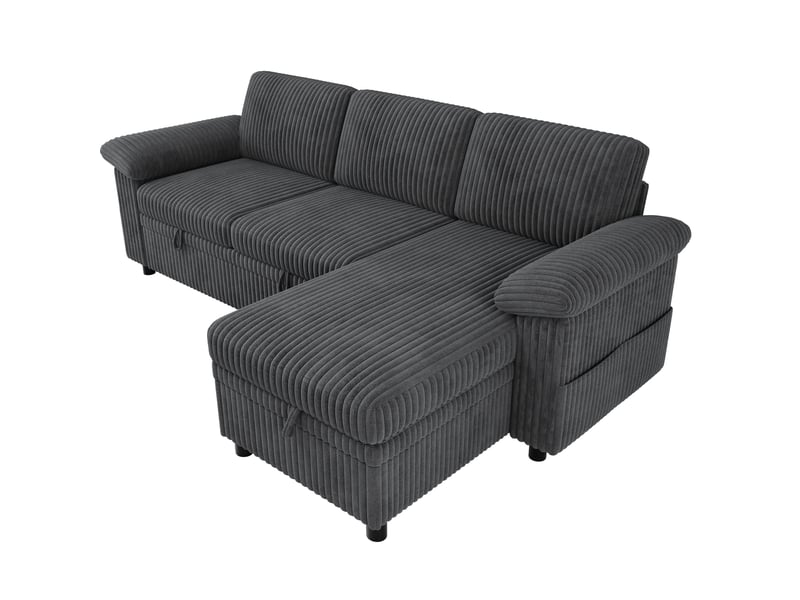  Canapé d’angle convertible 214x138.5x89 cm, méridienne réversible, velours côtelé gris  - Conforama A