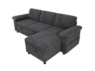 Canapé d'angle réversible convertible <strong>FLORAGRACE</strong> <strong></strong> 3 places Velours côtelé gris avec coffre de rangement