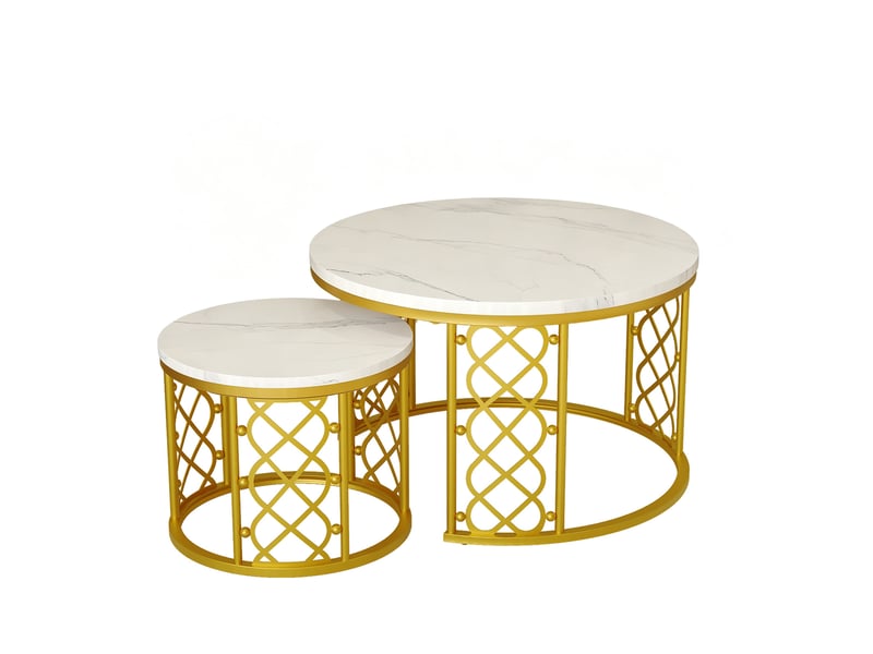  Table basse gigogne 2 pièces effet marbre, structure en métal homvra  - Conforama A