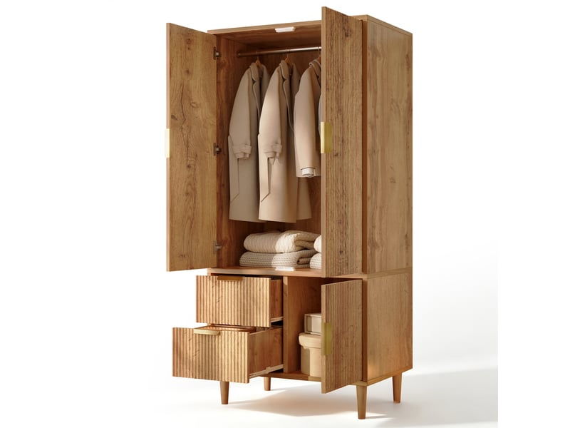  Armoire 80x50x177 cm 3 portes 2 tiroirs mdf et panneau de particules couleur chêne  - Conforama A