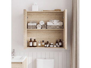 Armoire de salle de bains murale 60x21,6x58 cm sans poignées mdf panneau de particules chêne