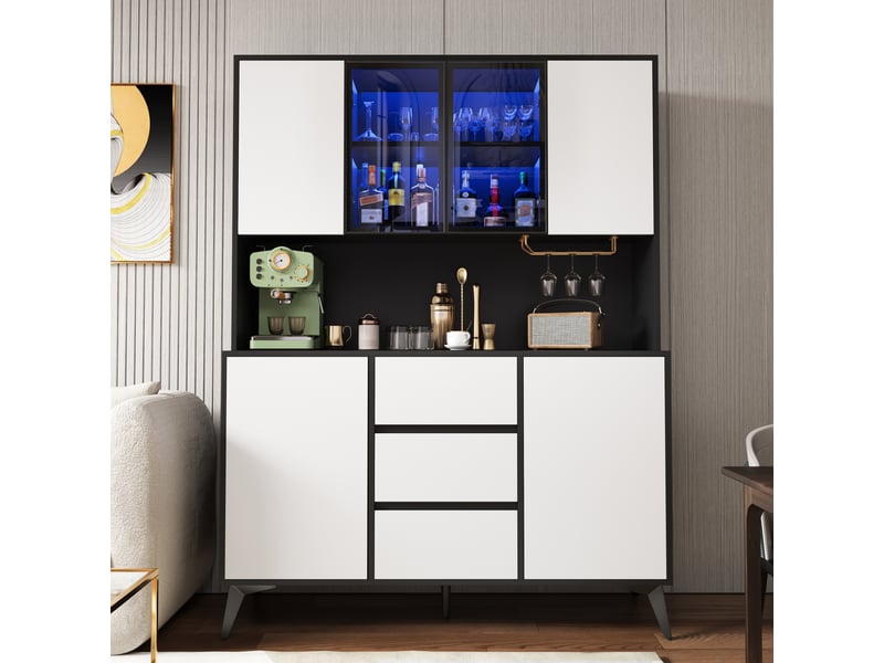  Buffet de cuisine grand format 160x40x120 cm, vaisselier design avec 3 tiroirs centraux et 2 portes latérales mdf  - Conforama B