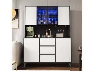 Buffet de cuisine grand format 160x40x120 cm, vaisselier design avec 3 tiroirs centraux et 2 portes latérales mdf