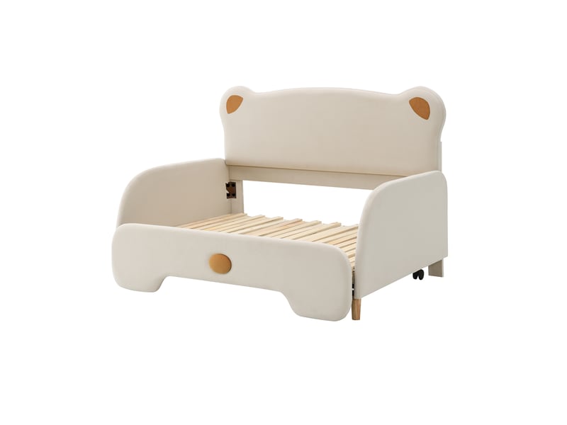 Lit enfant 90x200 cm lit cabane 1 personne clôture sur quatre côtés avec 4 tiroirs et petit escalier, blanc + naturel - Conforama W